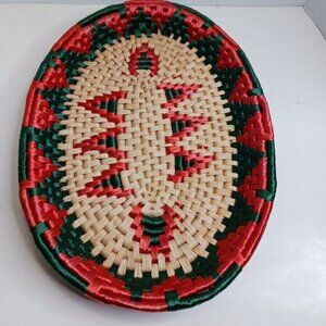 Vintage Raphia Wicker Flat Basket